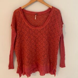 Free People Windows to My Soul Crochet Knit Oversized Tiered Hem Sweater XS